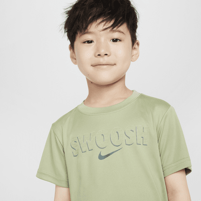 Playera Swoosh para niños talla pequeña Nike Dri-FIT "Just Do It"