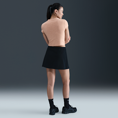 ナイキ スポーツウェア チル ニット ウィメンズ タイト ショートスリーブ クロップド モックネック トップ