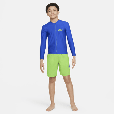 Playera de manga larga con cierre Hydroguard para niño talla grande Nike Swim 3-D Swoosh