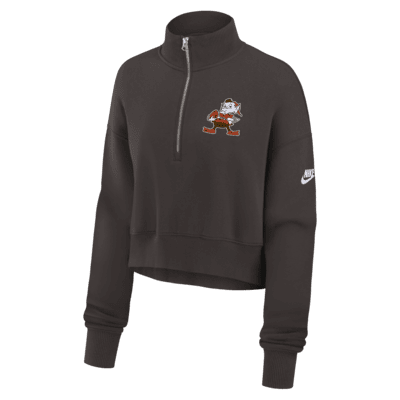 Cleveland Browns Rewind Phoenix Women's Nike NFL Cropped 1/4-Zip Crew