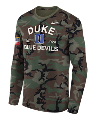 Мужская футболка Duke 2025 Military Appreciation Legend Nike Dri-FIT College Long-Sleeve