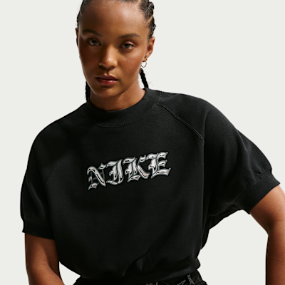 Sudadera de cuello redondo de manga corta de French Terry holgada para mujer Nike Sportswear