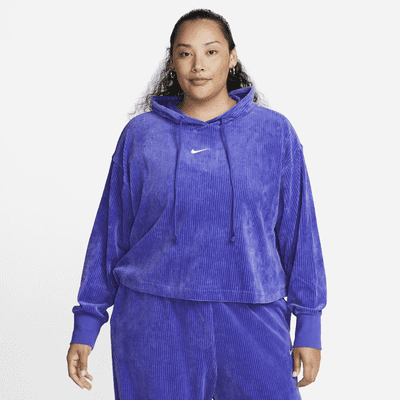bordillo Raza humana arco Nike Sportswear Women's Velour Cropped Pullover Hoodie (Plus Size). Nike LU