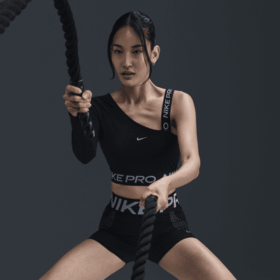 Nike Pro Shine asymmetrische croptop met Dri-FIT voor dames