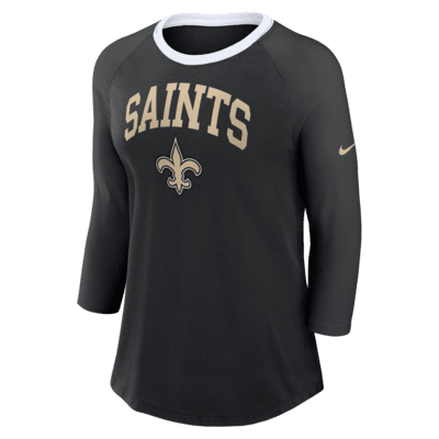 Playera de manga ¾ Nike de la NFL para mujer New Orleans Saints