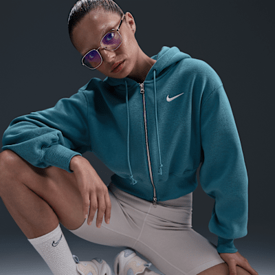 Sudadera con gorro holgada cropped de cierre completo para mujer Nike Sportswear Phoenix Fleece
