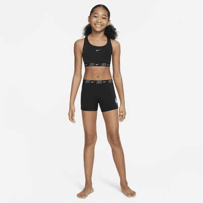 Conjunto de shorts y bikini de espalda deportiva para niña talla grande Nike Swim Logo Tape