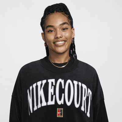 Sweat de tennis ultra-oversize à col ras-du-cou et motif NikeCourt Heritage pour femme