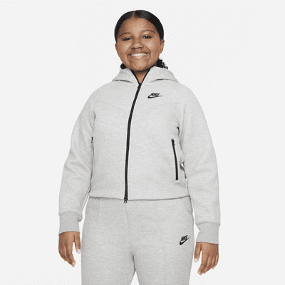 Huvtröja med hel dragkedja Nike Sportswear Tech Fleece för ungdom (tjejer) (utökade storlekar)