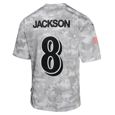 Jersey Nike Dri-FIT de la NFL Limited para niños talla grande Lamar Jackson Baltimore Ravens Salute to Service