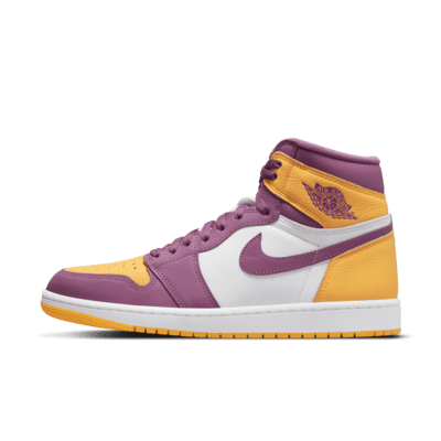 purple yellow and white jordans