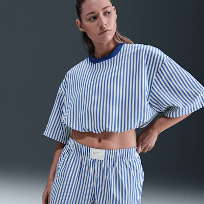 Shorts a rayas de tiro medio holgados para mujer Nike Sportswear Chill Poplin
