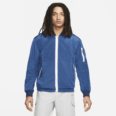 blue men's bomber jacket