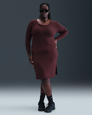 Женские тайтсы Nike Sportswear Chill Knit Tight Long-Sleeve Midi Mini-Rib Dress (Plus Size)