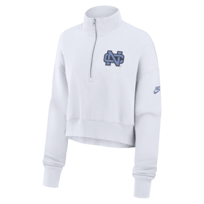 Sudadera de cuello redondo universitaria Nike cropped de cierre de 1/4 para mujer North Carolina Tar Heels Legacy Elevated Logo