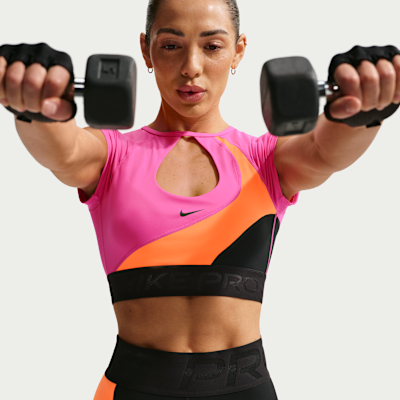 Sujetador deportivo acolchado de manga corta con sujeción media Nike Pro Sculpt para mujer