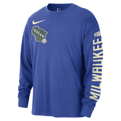 Milwaukee Bucks Courtside City Edition Men's Nike NBA Max90 Long-Sleeve T-Shirt