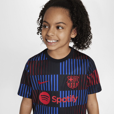 Maglia da calcio pre-partita a manica corta Nike Dri-FIT FC Barcelona Academy Pro per ragazzo/a – Away