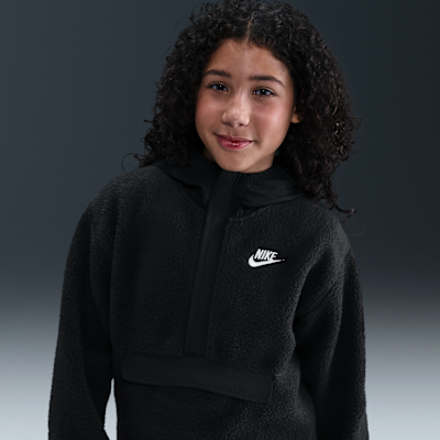 Nike Sportswear Club Fleece Huvtröja med ledig passform och 1/4-dragkedja för ungdom