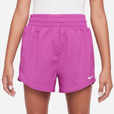 Shorts de entrenamiento de tejido Woven Dri-FIT de tiro alto para niña talla grande Nike One