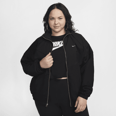 Chamarra de tejido Woven holgada de cierre completo con protección UV para mujer (talla grande) Nike Windrunner