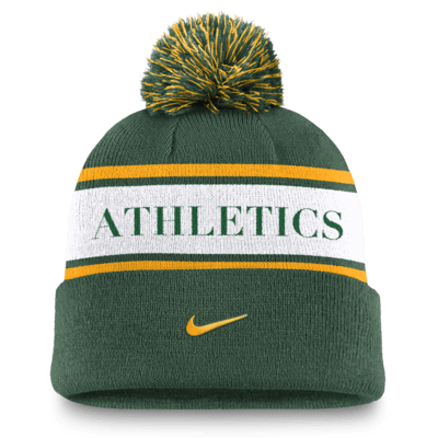 Oakland Athletics Team Stripe Peak Men's Nike MLB Cuffed Pom Beanie