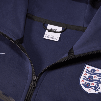 Huvtröja England Tech Fleece Windrunner Nike Football med hel dragkedja för män