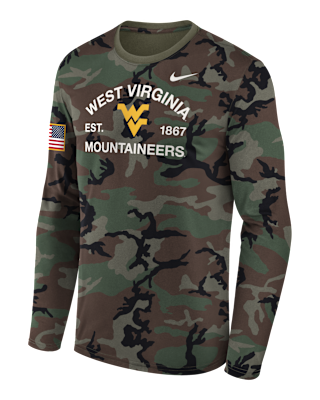 Мужская футболка West Virginia 2025 Military Appreciation Legend Nike Dri-FIT College Long-Sleeve