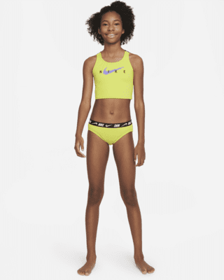 Nike Girls' Script Logo Crossback Two Piece Mid Bikini Set (Big Kid) at