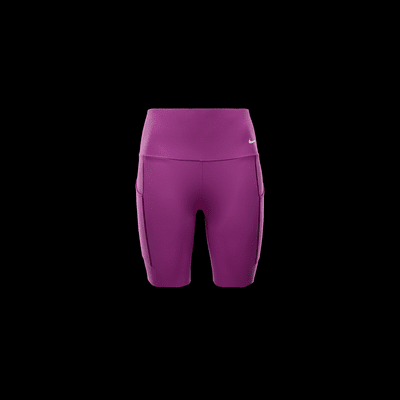 Shorts de ciclismo con bolsillos de 20 cm de tiro alto y media sujeción para mujer Nike Universa