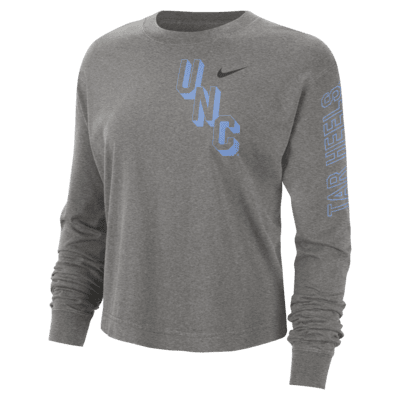 Playera de cuello redondo universitaria Nike de corte cuadrado para mujer UNC Heritage