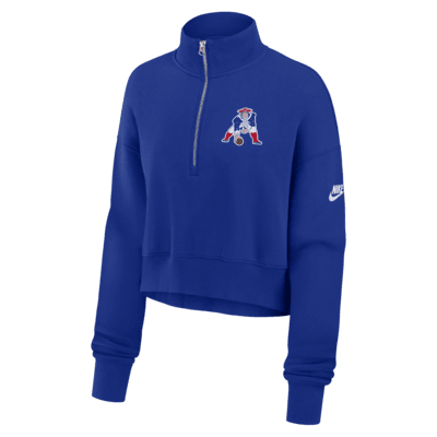 New England Patriots Rewind Phoenix Women's Nike NFL Cropped 1/4-Zip Crew