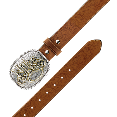 Nike Country Men's Rhinestone Plaque Buckle Embossed Leather Belt