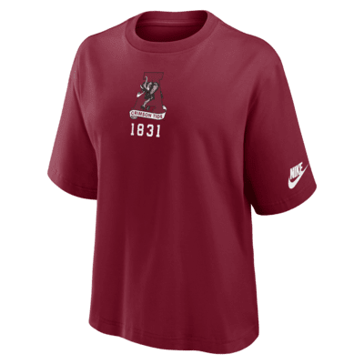 Playera universitaria Nike para mujer Alabama Crimson Tide Legacy Established Boxy