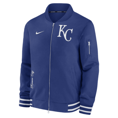 Chamarra bomber de la MLB de cierre completo Nike para hombre Kansas City Royals Authentic Collection