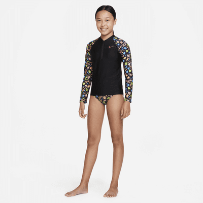 Camiseta Hydroguard de manga larga con cierre para niñas talla grande Nike Fun Forest