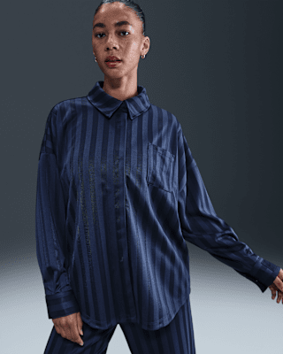 Женские  Nike Sportswear Oversized Jacquard Striped Button-Down Shirt