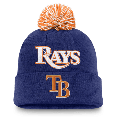 Gorro con dobladillo y pompón Nike de la MLB para hombre Tampa Bay Rays Peak