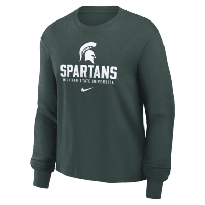 Playera de manga larga universitaria Nike para mujer Michigan State Spartans Primetime University Boxy