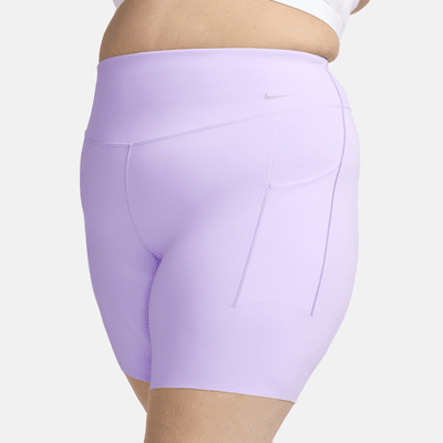 Shorts de ciclismo de 20 cm de tiro alto de media sujeción para mujer Nike Universa con bolsillos (talla grande)