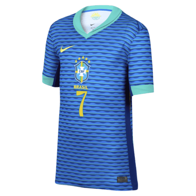 Jersey de fútbol Nike Dri-FIT de la selección nacional de Brasil visitante 2024 Stadium Vini Jr. para niños talla grande