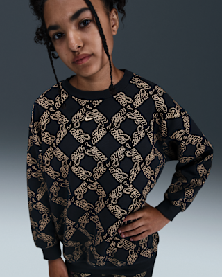 Детский свитшот Nike Sportswear Club Fleece Big Kids' (Girls') Oversized Printed Crewneck