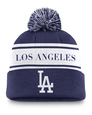 Мужские  Los Angeles Dodgers Team Stripe Peak Nike MLB Cuffed Pom Beanie