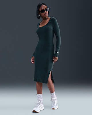 Женские тайтсы Nike Sportswear Chill Knit Tight Long-Sleeve Midi Mini-Rib Dress