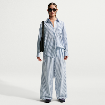 나이키 스포츠웨어 칠 포플린 여성 오버사이즈 우븐 긴팔 스트라이프 탑