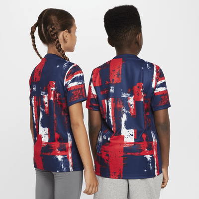 Playera de fútbol de manga corta Nike Dri-FIT para antes del partido para niños talla grande Paris Saint-Germain Academy Pro Home