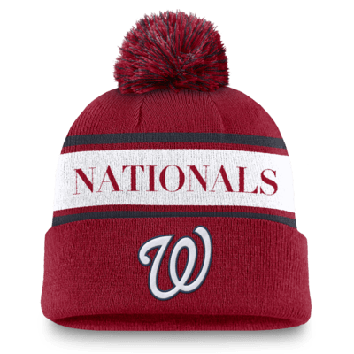 Gorro Nike de la MLB con dobladillo y pompón para hombre Washington Nationals Team Stripe Peak