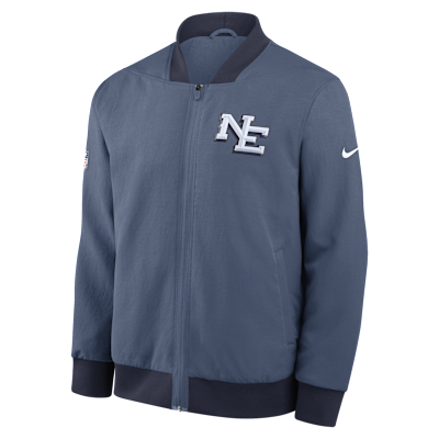 Chamarra bomber Nike de la NFL de cierre completo para hombre New England Patriots Rivalries Collection Sideline
