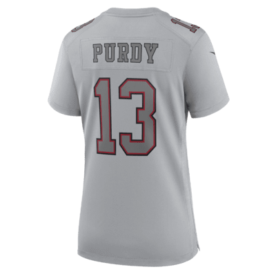 Jersey Atmosphere Game Nike de la NFL para mujer Brock Purdy San Francisco 49ers Super Bowl LVIII