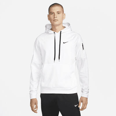 Nike Therma Boys Gray & White Faded Swoosh Hoodie Sweatshirt Dri-Fit Jacket